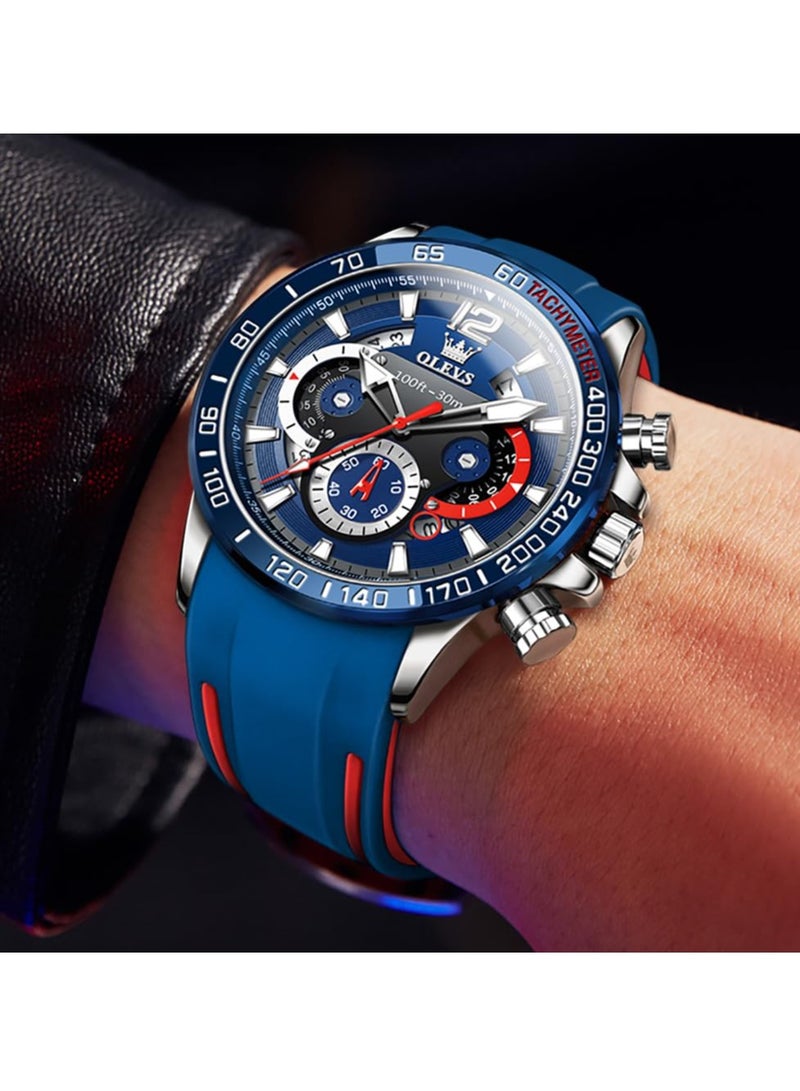 OLEVS Men's Chronograph Waterproof Luminous Silicone Strap Men's Multi-Function Watch Quartz Business Calendar Men's Watch 9936 - Image 3