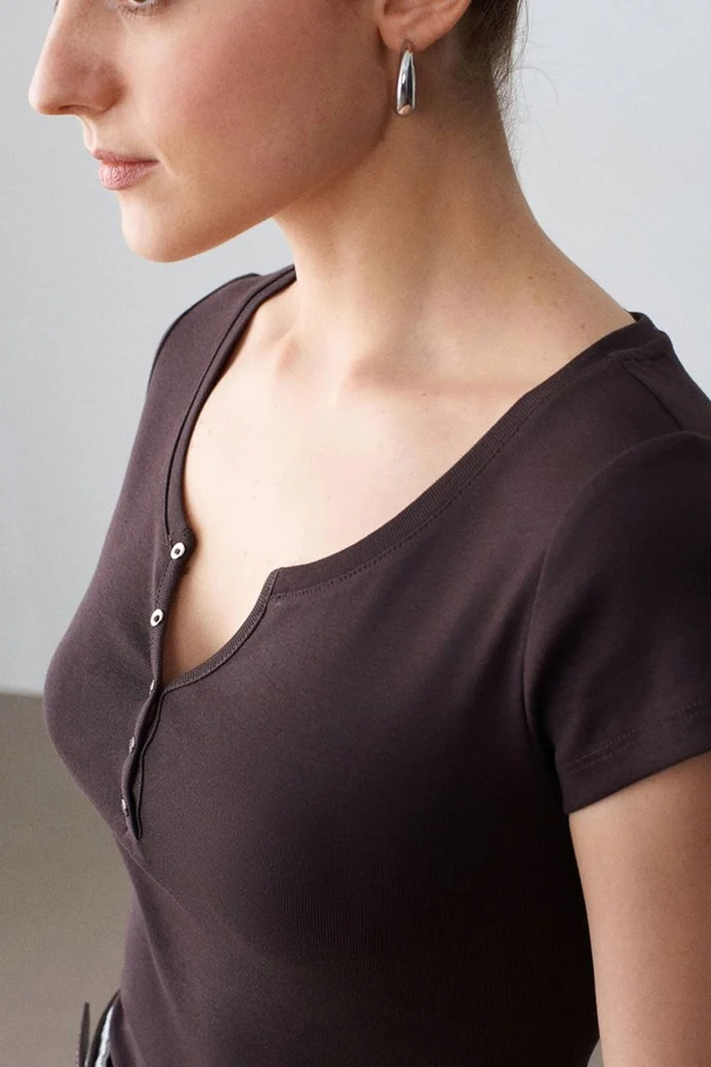 Dilvin Charcoal Grey DILVIN Women's Slim Fit Cotton U-Neck T-Shirt for Women | Best Price UAE