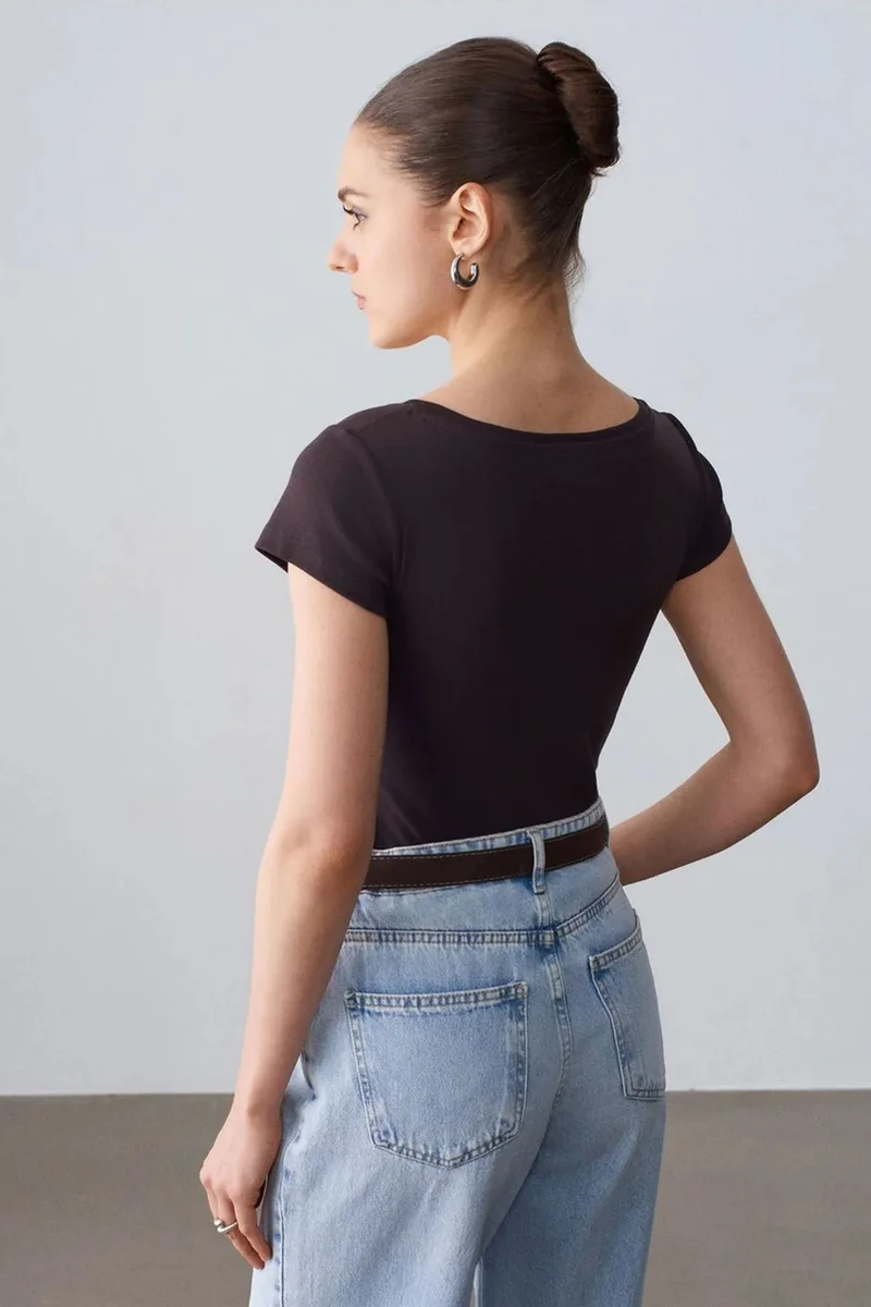 Dilvin Charcoal Grey DILVIN Women's Slim Fit Cotton U-Neck T-Shirt for Women | Best Price UAE