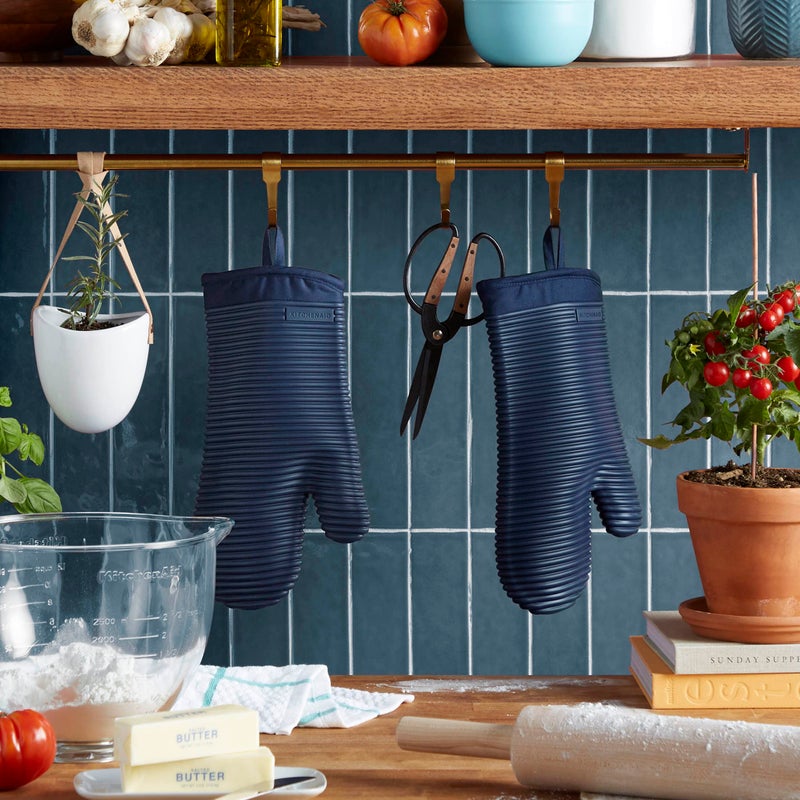 KitchenAid Ribbed Soft Silicone Oven Mitt 2-Pack Set  Ink Blue  7.5""x13"" - Image 2