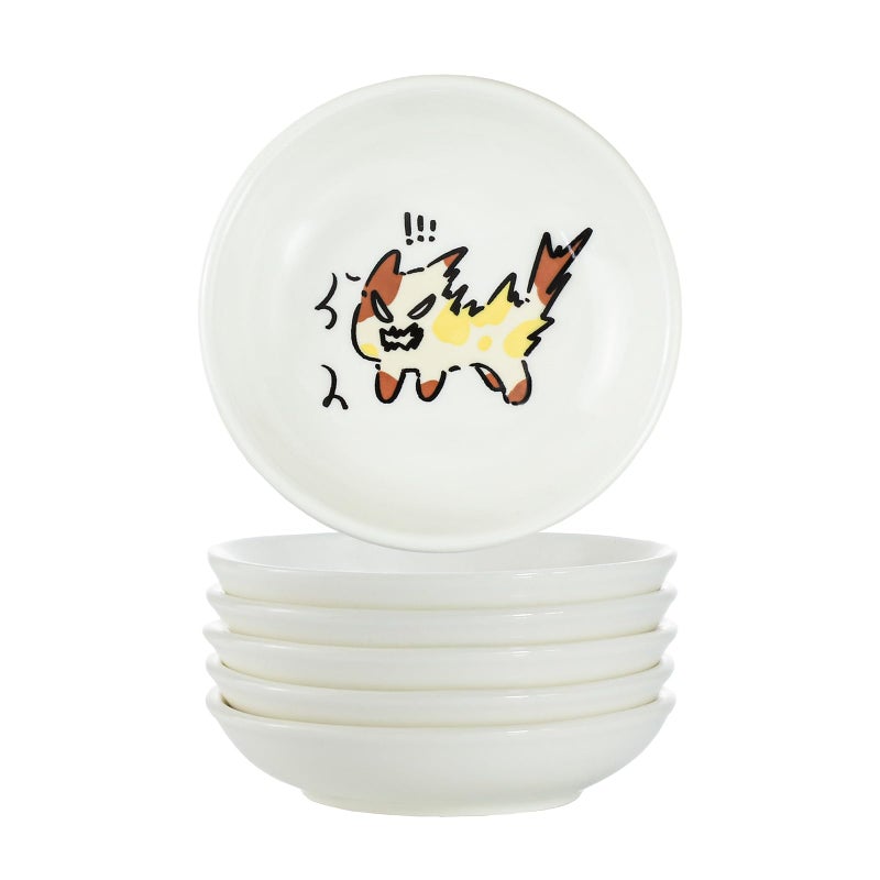 SOCOSY Super Cute Cartoon Animal Ceramic Sauce Dishes, Seasoning Dishes, Little Cat Dog Bird Feeding Bowls, Sushi Soy Dipping Bowls, Appetizer Plates, Dessert Plates, Set of 6-Cats-3.5 Inch - Image 2