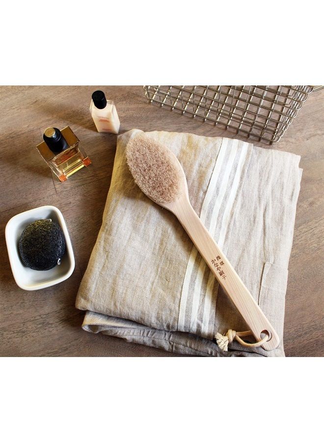 IPPINKA Japanese Body Brush for Bath or Dry Brushing, Exfoliation, Cellulite Treatment, Long Handle, Soft - Image 5