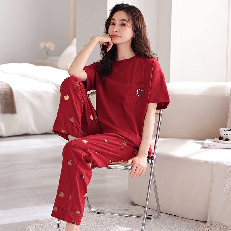 New Style Pure Cotton Womens Pajamas Spring and Summer Short-sleeved Capri Pants Large Size Casual Fresh Home Clothes Womens Outer Wear Suit CZ-270016  - Image 1