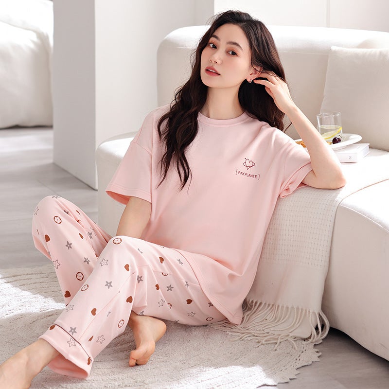 New Style Pure Cotton Womens Pajamas Spring and Summer Short-sleeved Capri Pants Large Size Casual Fresh Home Clothes Womens Outer Wear Suit CZ-270016  - Image 3