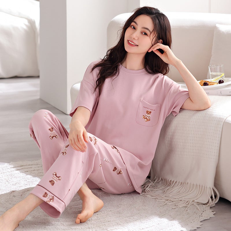 New Style Pure Cotton Womens Pajamas Spring and Summer Short-sleeved Capri Pants Large Size Casual Fresh Home Clothes Womens Outer Wear Suit CZ-270016  - Image 2