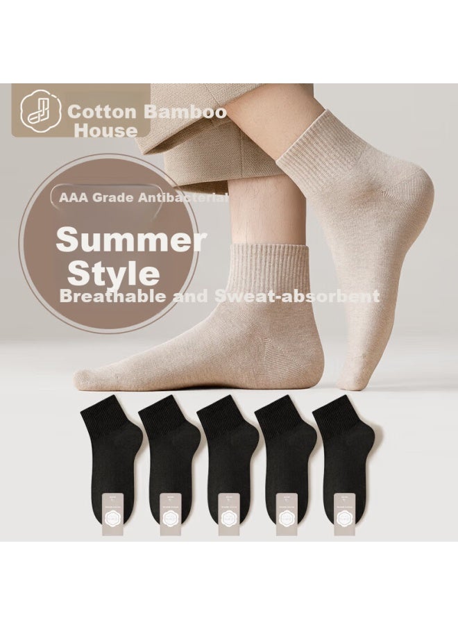 B&C.ROOM Cotton Bamboo House Men's Summer Mid-length Socks Antibacterial Cotton Odor-resistant Absorbent Breathable Short Socks Men's Spring And Summer Style 5 Pairs - Image 5