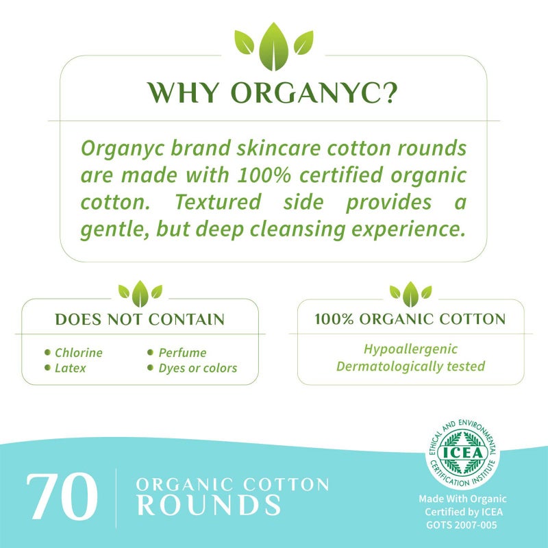Organyc 100% Organic Cotton Rounds - Biodegradable Cotton, Chemical Free, For Sensitive Skin (70 Count) - Daily Cosmetics. Beauty and Personal Care - Image 2
