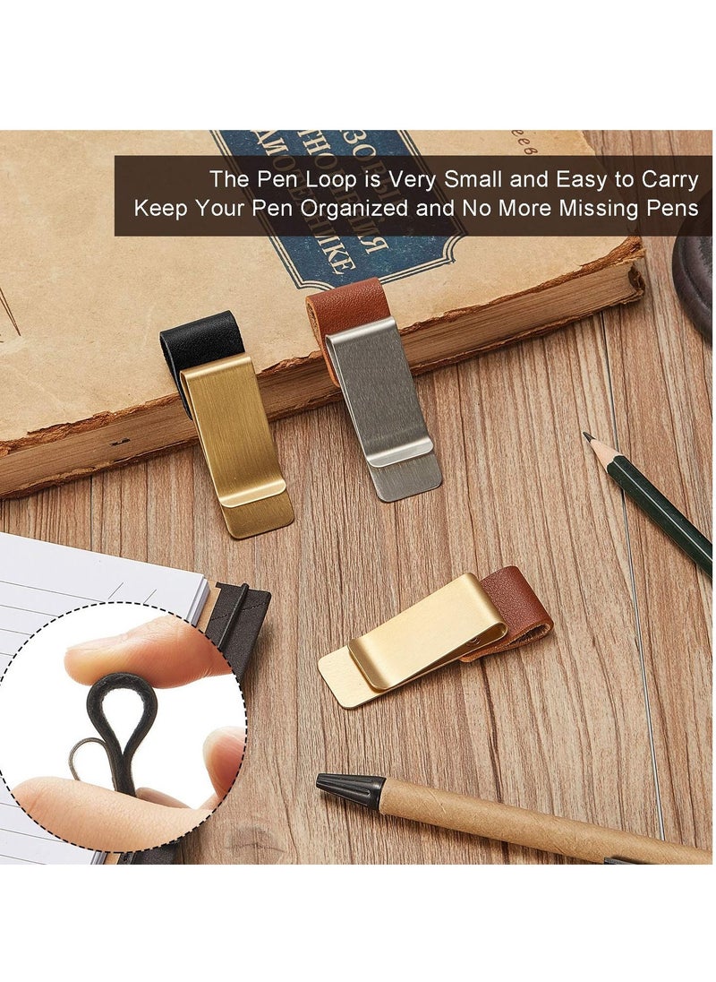 KASTWAVE 4PCS Pen Loop Holder Notebooks Pen Sleeve, PU Leather Pen Holder, Journals Notebooks Pen Loop with Clips for for Notebook and Clipboard at Home, Pocket, Office, Fit Most Pen Size  - Image 4