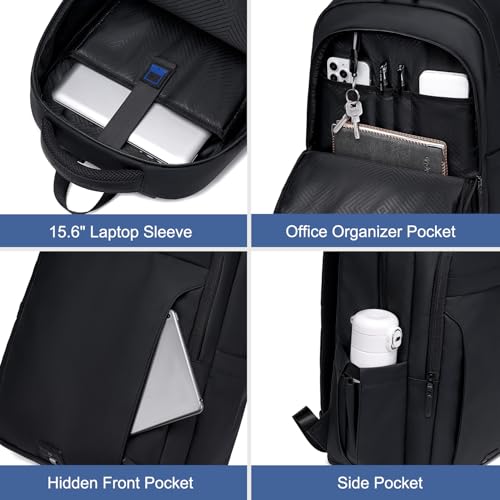GOLDEN WOLF Laptop Backpack for Men Women 27L Medium Office College 15.6-inch Laptop Bag Anti-theft Water-resistant Sleek Breathable Backpack,Black - Image 4
