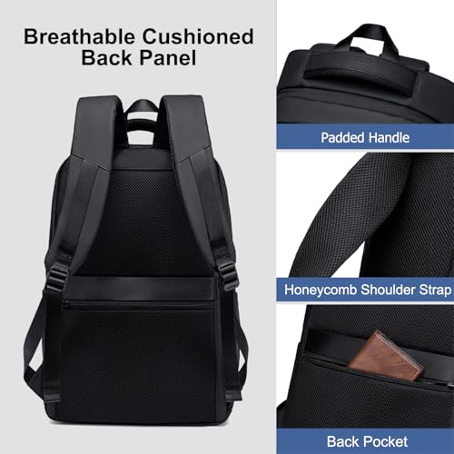 GOLDEN WOLF Laptop Backpack for Men Women 27L Medium Office College 15.6-inch Laptop Bag Anti-theft Water-resistant Sleek Breathable Backpack,Black - Image 3