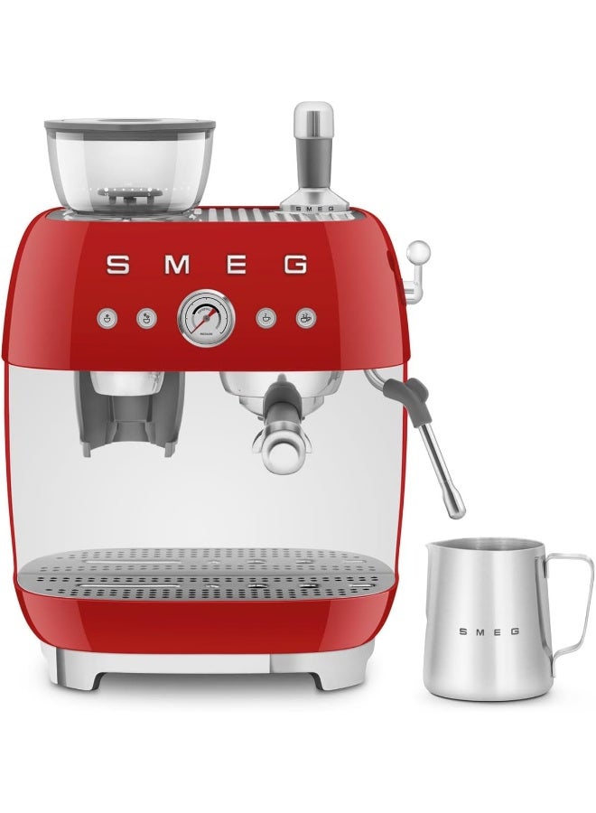 smeg Espresso Machine With Pump &  Grinder, Adjustable Temperature & Pre-Infusion, Italian Design, 2.4 L EGF03RDUK RED - Image 1