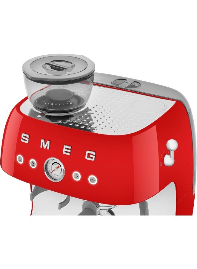 smeg Espresso Machine With Pump &  Grinder, Adjustable Temperature & Pre-Infusion, Italian Design, 2.4 L EGF03RDUK RED - Image 3
