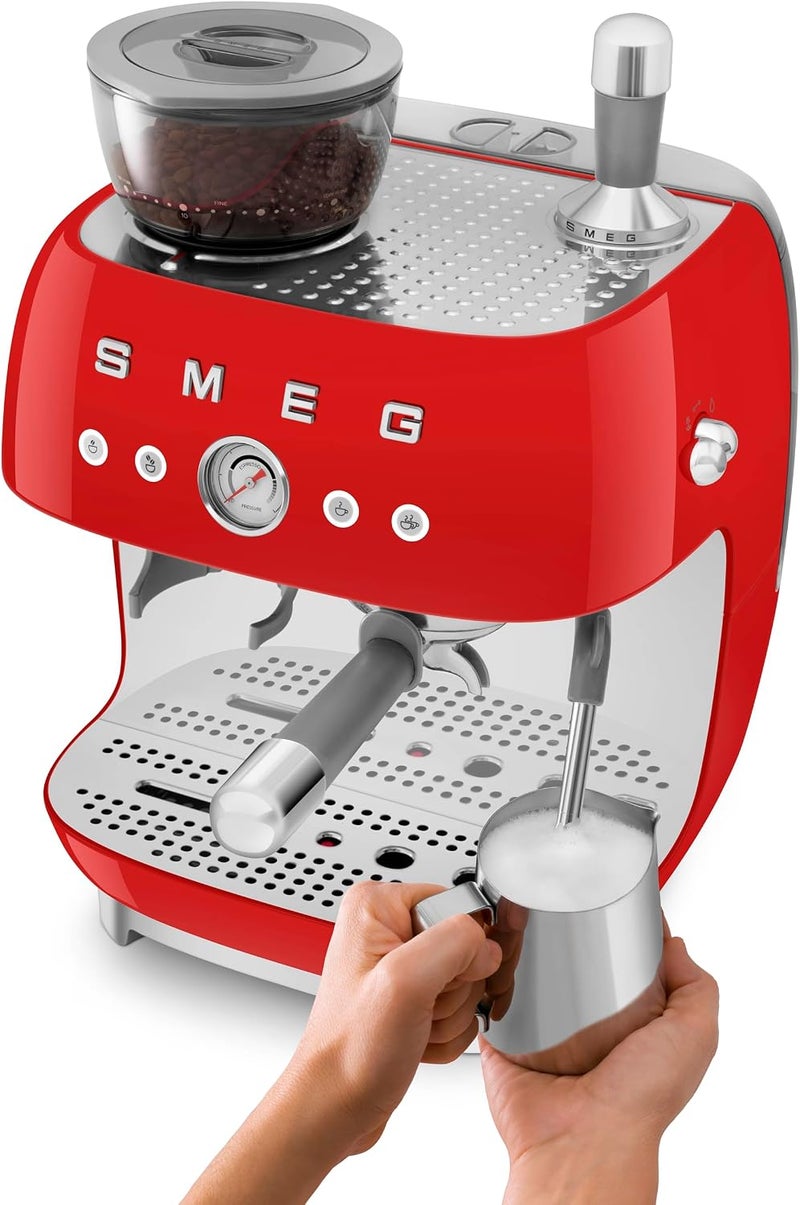 Smeg EGF03RDUK Espresso Machine with Pump & Grinder, Adjustable Temperature & Pre-Infusion, Italian Design, Red 2.4 L EGF03RDUK RED - Image 5
