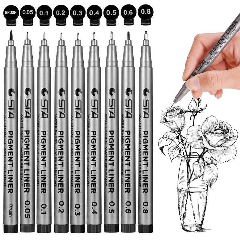 STA أقلام حبر فائق الدقة السوداء - أقلام رسم مقاومة للماء بحبر أرشيفي ونقطة دقيقة للرسم، الأنمي، المانغا، الكوميديا، توضيحات الفنان، تدوين النقاط، الرسم الفني - Image 1