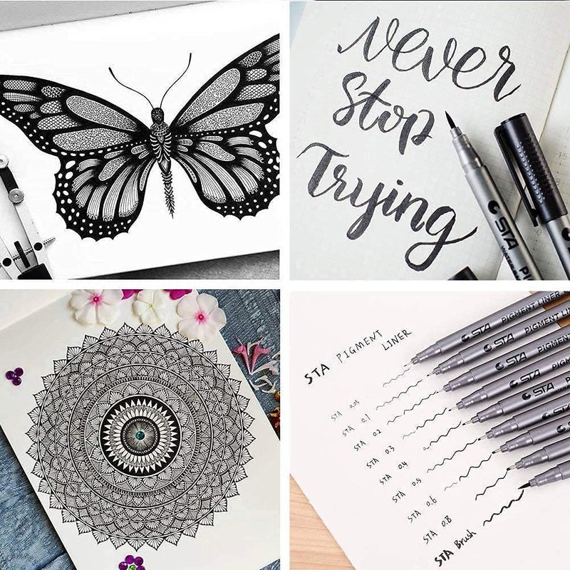 STA أقلام حبر فائق الدقة السوداء - أقلام رسم مقاومة للماء بحبر أرشيفي ونقطة دقيقة للرسم، الأنمي، المانغا، الكوميديا، توضيحات الفنان، تدوين النقاط، الرسم الفني - Image 2