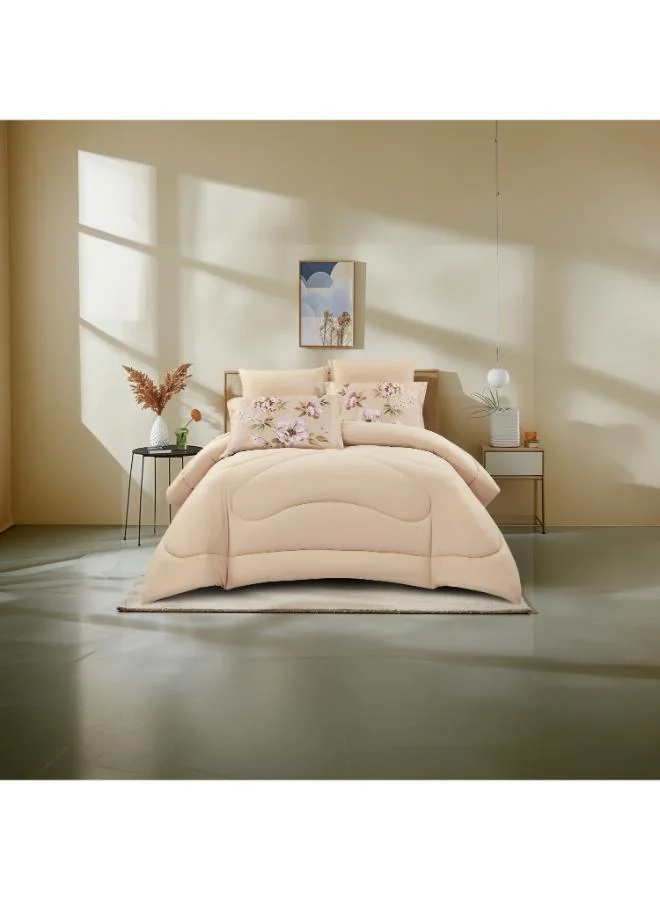Unique Home Lifestyle Super King Floral Print 6 Piece Reversible Comforter Set - 260x240cms