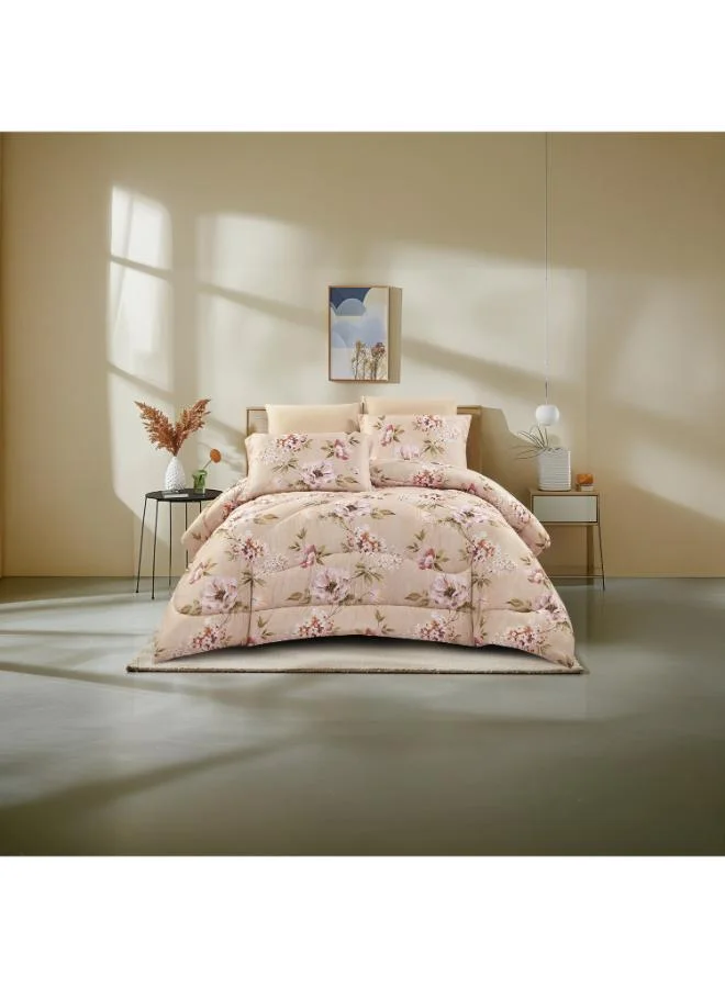 Unique Home Lifestyle Super King Floral Print 6 Piece Reversible Comforter Set - 260x240cms
