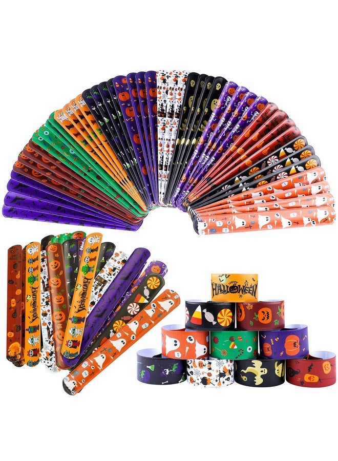 Elcoho 72 Pieces Halloween Favors Slap Bracelets Toys Halloween Wristbands Slap Bracelets For Halloween Trick Or Treat Gifts - Image 1