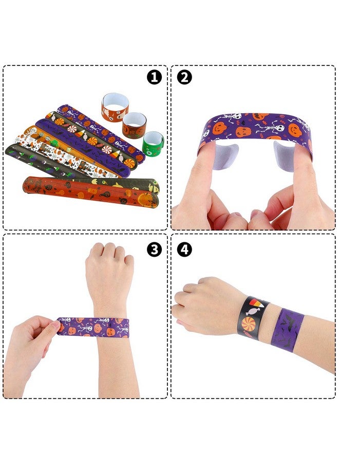 Elcoho 72 Pieces Halloween Favors Slap Bracelets Toys Halloween Wristbands Slap Bracelets For Halloween Trick Or Treat Gifts - Image 5