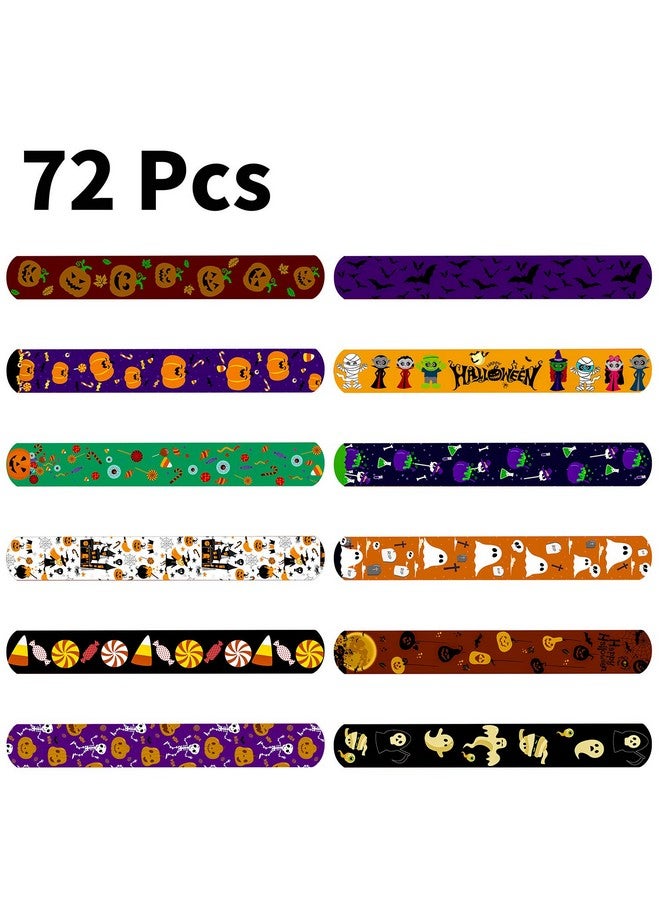 Elcoho 72 Pieces Halloween Favors Slap Bracelets Toys Halloween Wristbands Slap Bracelets For Halloween Trick Or Treat Gifts - Image 2