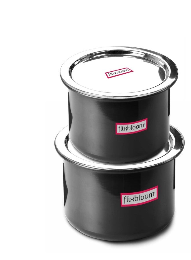 Flixbloom Magistral Black Combo 5 Litre + 6 Litre Hard Anodized Induction Base/LPG Friendly Kitchen Cookware Deep Utensil Tope/Container/Patila/Bhagona for Cooking & Serving with Lid (Cooking Pot) - Image 1