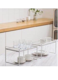 RACK STORE Cabinet Shelf Countertop Organizer For Kitchen Cupboard Space Saving Storage Metal Holders Organizer For Plates Dinnerware Cups And Foods Large Size White Colour  - Image 4