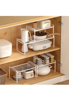 RACK STORE Cabinet Shelf Countertop Organizer For Kitchen Cupboard Space Saving Storage Metal Holders Organizer For Plates Dinnerware Cups And Foods Large Size White Colour  - Image 1