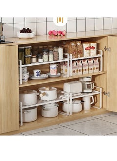 RACK STORE Cabinet Shelf Countertop Organizer For Kitchen Cupboard Space Saving Storage Metal Holders Organizer For Plates Dinnerware Cups And Foods Large Size White Colour  - Image 3