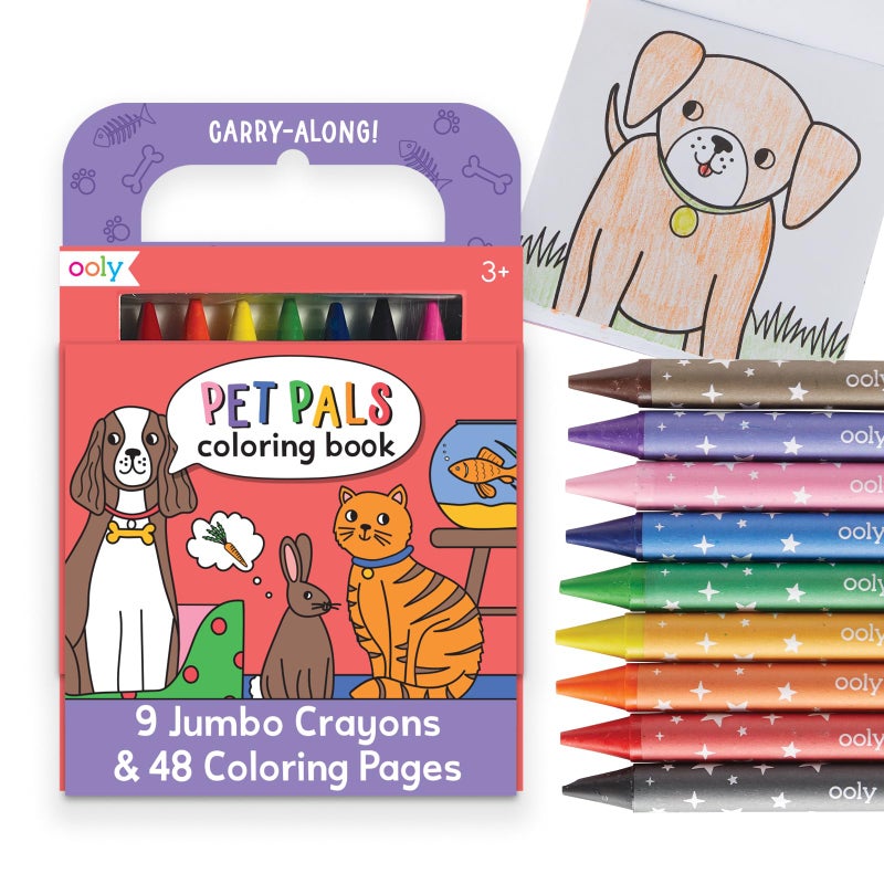Ooly Travel Art Kit with 9 Jumbo Crayons 48 Themed Coloring Pages Case for Easy Traveling Art Creation Perfect Airplane Road Trip Activities for Kids Pet Pals - Image 3