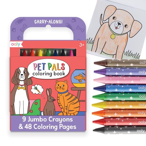 Ooly Travel Art Kit with 9 Jumbo Crayons 48 Themed Coloring Pages Case for Easy Traveling Art Creation Perfect Airplane Road Trip Activities for Kids Pet Pals - Image 1