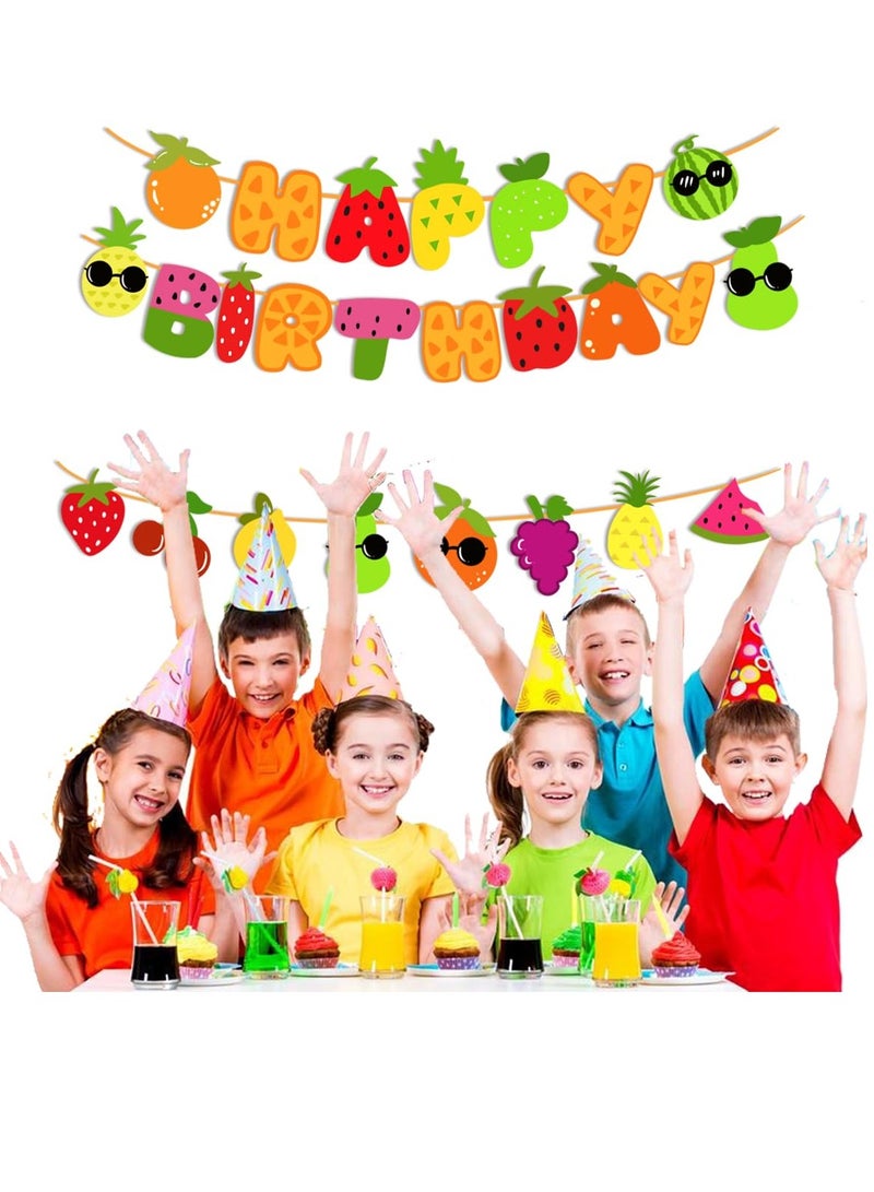 Fruit Theme Birthday Party Decorations Happy Birthday Banner Orange, Strawberry, Watermelon, Pineapple Fruit Patterns Garland for Summer Fruit Birthday Party Baby Shower Supplies - Image 2