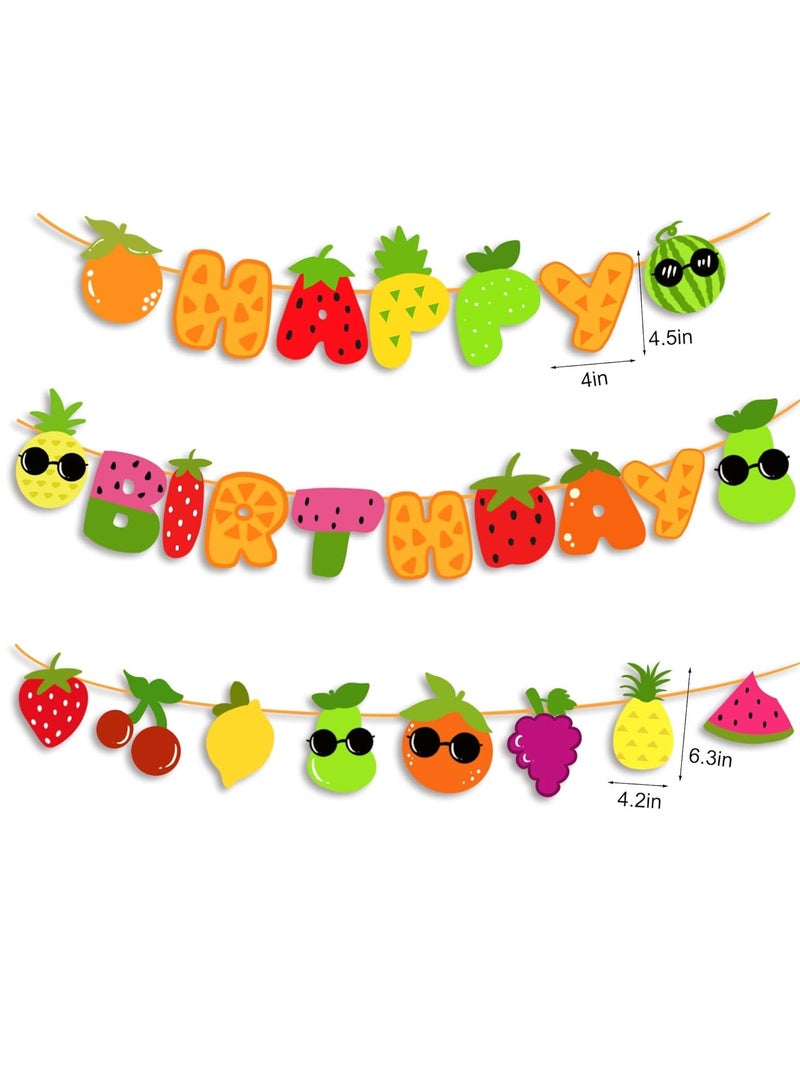 Fruit Theme Birthday Party Decorations Happy Birthday Banner Orange, Strawberry, Watermelon, Pineapple Fruit Patterns Garland for Summer Fruit Birthday Party Baby Shower Supplies - Image 1