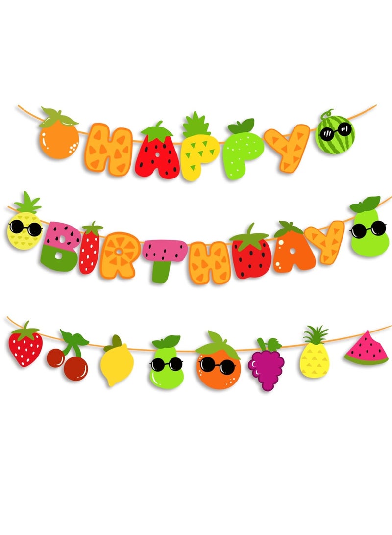 Fruit Theme Birthday Party Decorations Happy Birthday Banner Orange, Strawberry, Watermelon, Pineapple Fruit Patterns Garland for Summer Fruit Birthday Party Baby Shower Supplies - Image 4