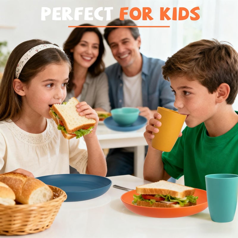 Perlapoc Wheat Straw Dinnerware Sets, 20 PCS Service for 4, Dishwasher & Microwave Safe Kids Plates and Bowls Sets, Unbreakable Lightweight Outdoor Camping Dishes - Multicolor - Image 4
