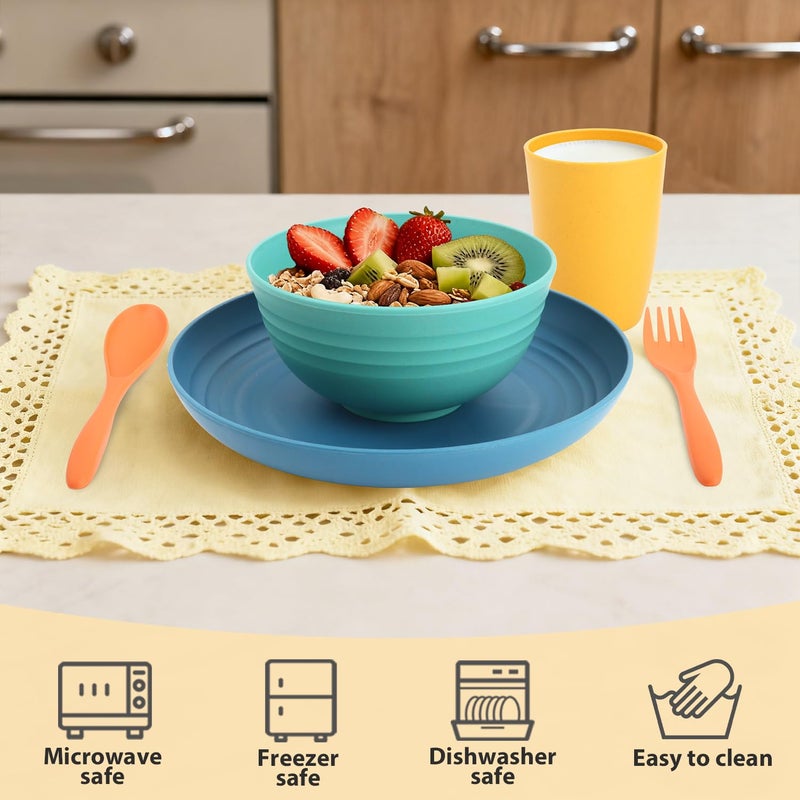 Perlapoc Wheat Straw Dinnerware Sets, 20 PCS Service for 4, Dishwasher & Microwave Safe Kids Plates and Bowls Sets, Unbreakable Lightweight Outdoor Camping Dishes - Multicolor - Image 5