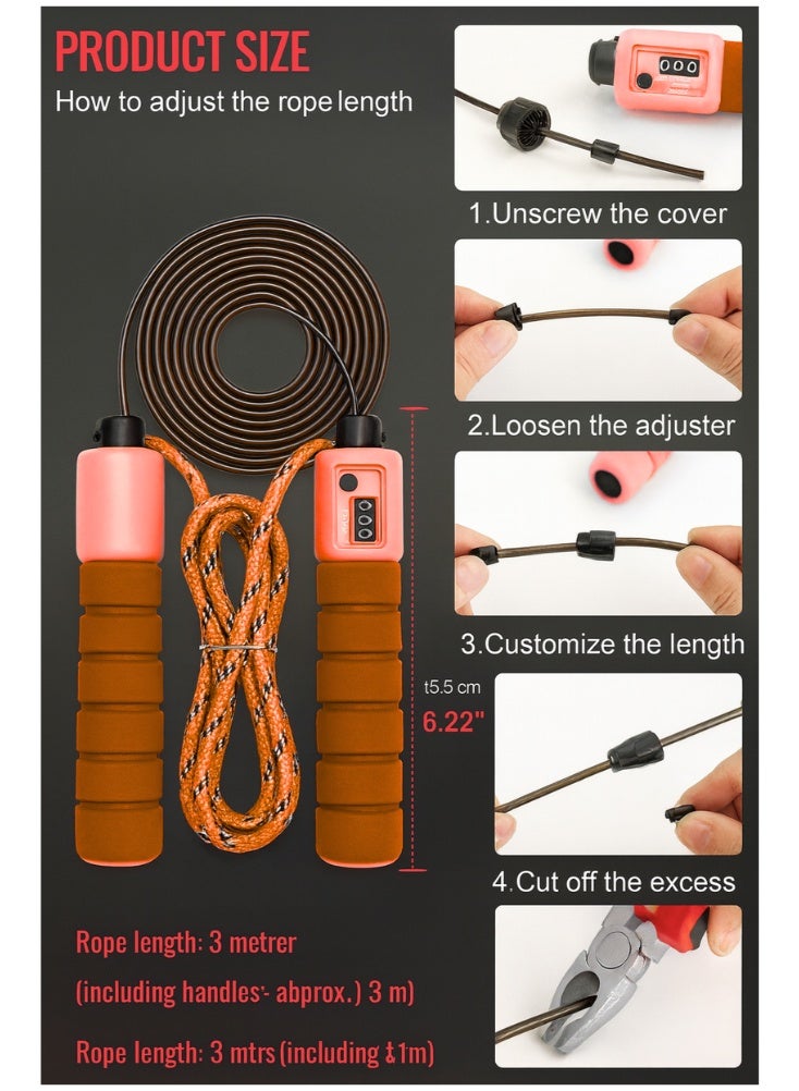 بريميم حبل قفز برتقالي بعدّاد قفز – قابل للتعديل عالي الجودة لتمارين اللياقة في الهواء الطلق - Image 3