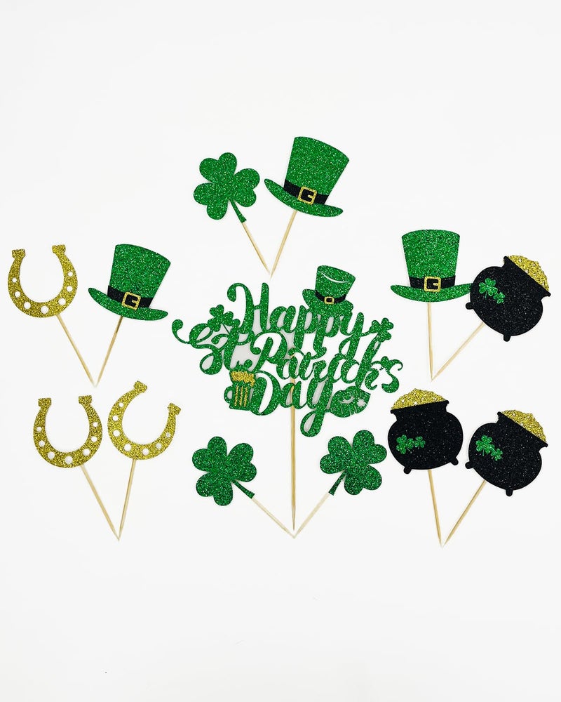 Comemela St Patrick's Day Cake Topper Kit - 13Pcs Irish Shamrock & Horseshoe Cupcake Decorations  Festive Dessert Party Supplies for Irish Themed Celebrations - Image 5