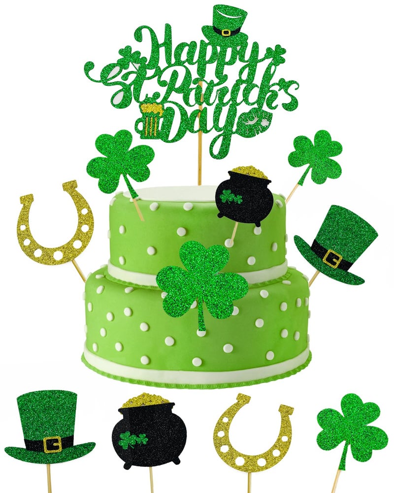 Comemela St Patrick's Day Cake Topper Kit - 13Pcs Irish Shamrock & Horseshoe Cupcake Decorations  Festive Dessert Party Supplies for Irish Themed Celebrations - Image 1