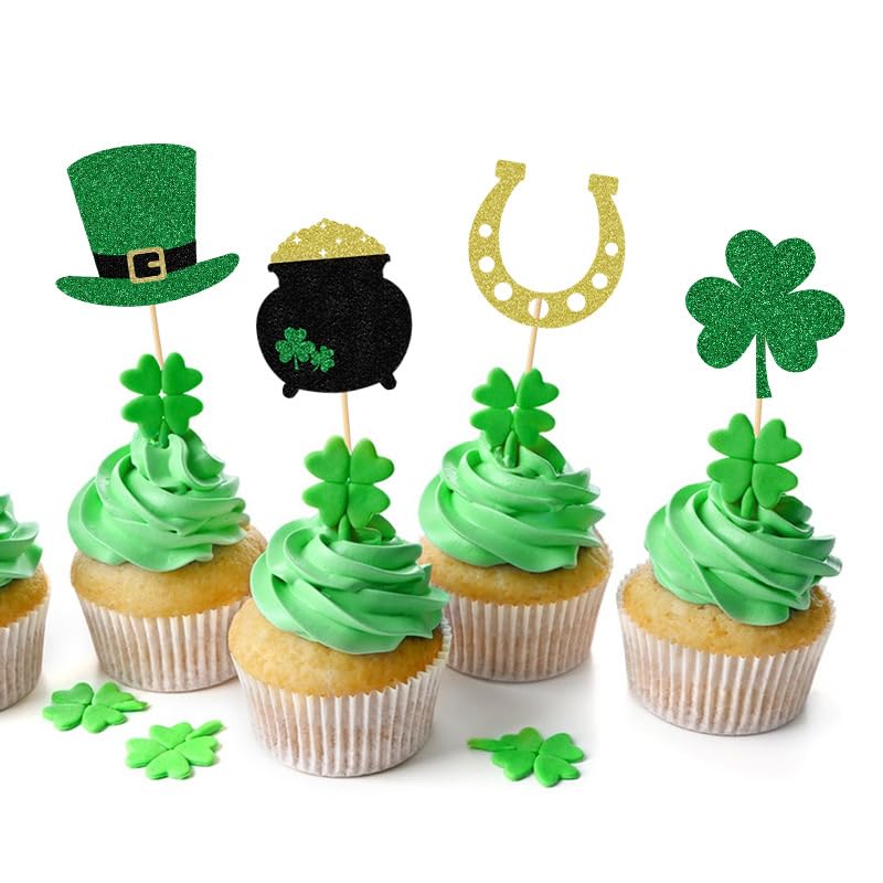 Comemela St Patrick's Day Cake Topper Kit - 13Pcs Irish Shamrock & Horseshoe Cupcake Decorations  Festive Dessert Party Supplies for Irish Themed Celebrations - Image 4