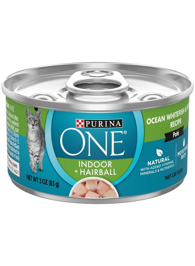 Purina ONE Indoor, Natural, High Protein Pate Wet Cat Food, Indoor Advantage Ocean Whitefish & Rice - (Pack of 12) 3 oz. Pull-Top Cans - Image 1