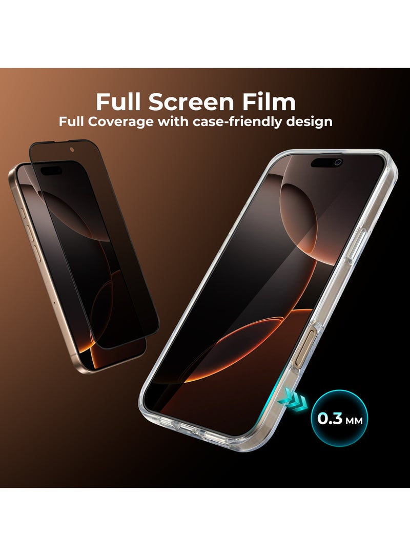 ماكسويل للالكترونيات حامي شاشة ماكسويل 3D بحافة سيليكون HD للخصوصية متوافق مع iPhone 16 Pro Max، يوفر وضوحًا شفافًا، ومضاد للكهرباء الساكنة، ومضاد للانعكاس، وحماية مرتفعة بسمك 0.33 مم. سهل التركيب وخالي من الفقاعات - Image 2