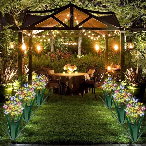 Homight Solar Metal Agave Butterfly Flower Stick Garden Sculpture - Outdoor Christmas Lights With Swaying Butterfly Sunflower - Solar Outdoor Gift (3 PCS Green) - Image 5