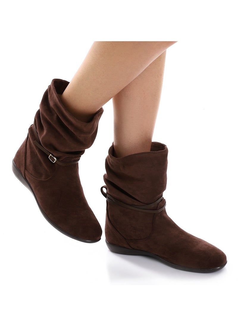 Mr.joe Oval Toecap Shape Suede Boots - Brown  - Image 5