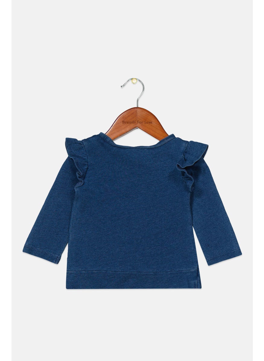 First Impressions Toddlers Girl Round Neck Long Sleeve Solid Top, Navy Blue  - Image 2