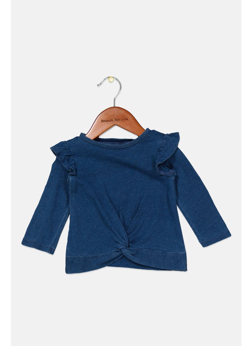 First Impressions Toddlers Girl Round Neck Long Sleeve Solid Top, Navy Blue  - Image 1