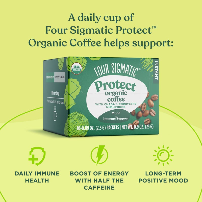 Four Sigmatic Organic Instant Coffee Powder | Mushroom Coffee Instant Mix with Cordyceps, Chaga and Eleuthero for Better Focus and Immune Support | 10 Packets - Image 4
