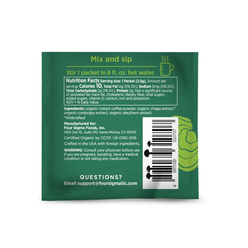 Four Sigmatic Organic Instant Coffee Powder | Mushroom Coffee Instant Mix with Cordyceps, Chaga and Eleuthero for Better Focus and Immune Support | 10 Packets - Image 3