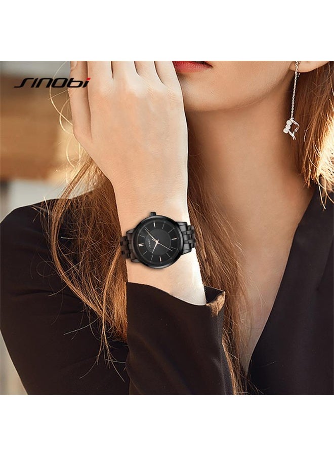 Sinobi Fashion Women's Casual, Minimalist, Light Luxury Steel Band Watch (Black) - Image 2