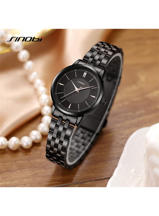 Sinobi Fashion Women's Casual, Minimalist, Light Luxury Steel Band Watch (Black) - Image 4