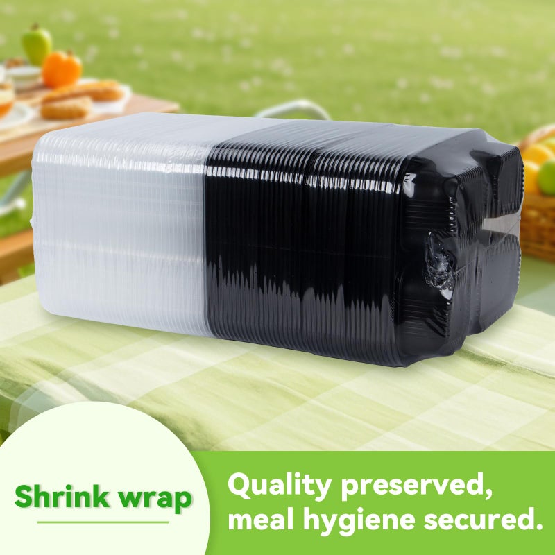FRESHPAK Meal Prep Container Reusable 40 Pack 34oz - Shrink Wrap Leakproof | Portion Control Leftover Plastic Food Containers with Lid | BPA Free Freezer & Microwave Safe | 4 Compartment Takeout Boxes - Image 4
